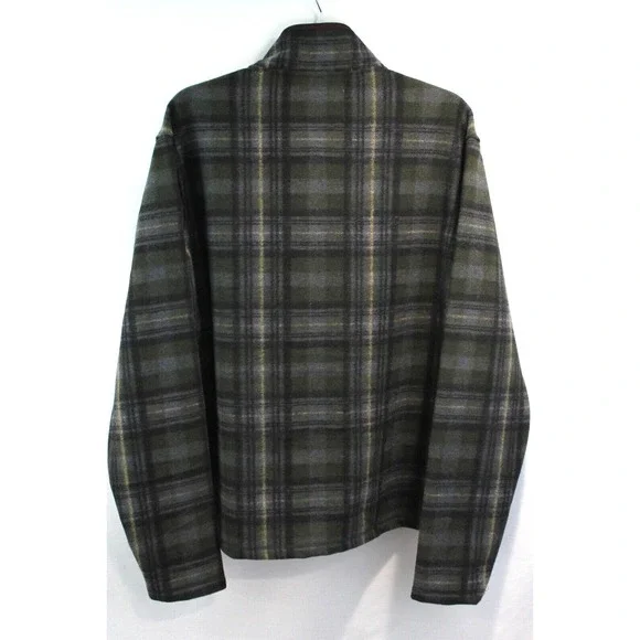 John Wayne Shirt Fleece Jacket size 2XL Green Plaid Mock 1/4 Snap Up Long Sleeve - Picture 6 of 8